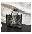 Large leopard print tote bag with black handles and spacious interior for women - Black