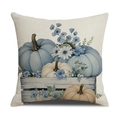 Vierkante kussensloop met pompoen en bloemenillustratie in herfststijl op witte achtergrond - Blauwe Pompoen Kist Stijl (YMF13-4)