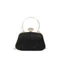 Elegante pochette da sera nera glitterata con manico tondo dorato e catena sottile - Nero