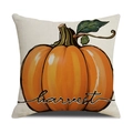 Leinen-Kissenbezug mit Kürbis-Motiv und Harvest-Schriftzug für herbstliche Deko - Kürbis Harvest Stil (YMF17-4)