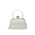 Elegante borsa da sera argento glitterata con cornice dorata e tracolla a catena - Argento