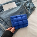 Quilted puffer pouch in bright blue color for cosmetics and travel organization - Blue