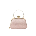 Pochette da sera rosa con paillettes, manico ad anello dorato e tracolla a catena - Rosa