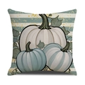 Federa in lino con motivo a zucca, strisce blu e decorazione autunnale per divano - Stile Zucca a Righe Blu Verde (YMF28-1)