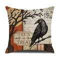 Funda de cojín vintage de Halloween con cuervo y luna sobre textura de lino rústico - Estilo Cuervo Vintage(YMW5-2)