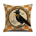 Halloween kussenhoes met raaf en heksenhoed op oranje ruitjes voor vintage decor - Halloween Kraai Schaakbord Stijl (YMW8-2)