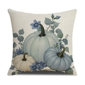 Vierkante kussensloop met blauwe pompoen bloemenprint van katoen-linnen mix - Blauwe Pompoen Bloemen Stijl (YMF13-1)