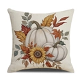 Linnen herfst kussenhoes met witte pompoenen en zonnebloem print decoratie - Witte Pompoen Zonnebloem Patroon(YMF19-1)