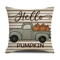 Kissenbezug aus Leinen mit Kürbis-LKW-Motiv und Hello Pumpkin Aufdruck für Herbst - Einzelner Kissenbezug / Kürbis-LKW-Stil (YMF24-1)