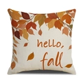 Λινή θήκη μαξιλαριού με γράμματα hello fall για φθινοπωρινή διακόσμηση αγροικίας - Στυλ Φύλλων Σφενδάμου Hello Fall (YMF16-1)