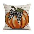 Funda de cojín de lino con calabaza y texto fall is in the air para decoración - Estilo de Calabaza Con Lazo de Cuadros (YMF22-1)