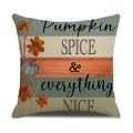 Linen pumpkin spice pillow cover with rustic stripes and teal pumpkin print for autumn - Pumpkin Spice Stripes