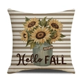 Herbst Kissenbezug mit Sonnenblumen-Vase und Hello Fall Text auf Streifen-Hintergrund - Einzelner Kissenbezug / Sonnenblumen-Vasen-Stil (YMF24-4)