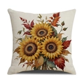 Linnen kussenhoes met zonnebloem herfstprint voor decoratieve herfstbankkussens - Zonnebloem Boeket Patroon(YMF19-4)
