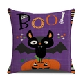 Halloween throw pillow cover featuring bat on pumpkin with BOO text on purple grid - Black Bat Big Pumpkin (YMW9-2) / Single Pillowcase