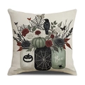 Vintage Halloween Kissenbezug mit Kürbis Motiv, Boo Schriftzug und Spinnenweben - Vintage Jar and Crow Style (YMW18-4)