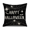 Black Halloween throw pillow case with Happy Halloween text, spider and bat graphics - Black Happy Halloween Style (YMW15-2) / 45x45cm (Single Cover)