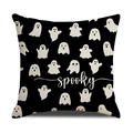 Housse de coussin Halloween fantôme en lin noir pour décoration de canapé de salon - 45x45cm (Housse Seule) / Style Petit Fantôme Spooky (YMW22-2)