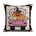 Funda de cojín Halloween con camión de calabazas rosa y texto Happy Halloween - Camión de Calabaza Rosa (YMW19-4) / 45*45cm (Funda de almohada individual)