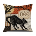 Funda de cojín vintage de Halloween con gato negro y estampado BOO en lino - Estilo Gato Negro Vintage(YMW5-3)