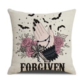 Gothic skull rose throw pillow cover with Forgiven text on beige linen for Halloween decor - 45x45cm / Praying Hands Style (YMW27-2)