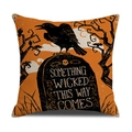 Fodera per cuscino in lino arancione Halloween con corvo nero su pietra tombale - Stile Corvo Pietra Tombale (YMW2-4)