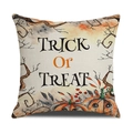 Halloween pillow cover with Trick or Treat slogan and pumpkins on beige linen fabric - Pumpkin Style (YMW24-2)