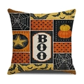 Funda de cojín de Halloween en lino con calabaza, murciélagos y letras decorativas BOO - 45x45cm (Solo funda de almohada) / Estilo Halloween Murciélago BOO (YMW31-2)