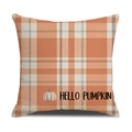 Fodera per cuscino a quadri con stampa Hello Pumpkin per decorazione autunnale casa - Stile Hello Pumpkin a Quadri Arancione (YMF12-3)