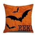Oranje Halloween kussensloop met zwarte vleermuizen, marmertextuur en EEK! print - Vleermuis Artistiek Tekstpatroon (YMW6-2)
