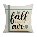 Fodera per cuscino in lino con testo 'fall IS IN THE AIR' e foglie di acero color teal - Stile Cornice Citazione Foglia d'Acero (YMF28-3)