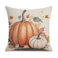 Federa quadrata autunnale con zucche e foglie di acero su tessuto effetto lino - Stile Acquerello Zucca e Foglie (YMF12-4)