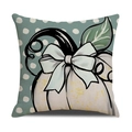 Federa per cuscino in lino con zucca e pois bianchi su sfondo verde acqua autunnale - Ymf28-4 / 45*45 Cm (federa Singola)