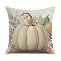 Federa autunnale quadrata con zucca bianca e foglie colorate per decorazione - Stile Grande Zucca Bianco Sporco e Foglia d'Autunno (YMF12-5)