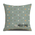 Cuscino autunnale grigio con pois colorati e stampa della scritta Hello Fall - Stile Hello Fall Grigio-Blu a Pois Colorati (YMF12-6)