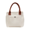 Minimalist canvas tote bag with contrast handles and front pocket for daily commute - Off White