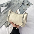 Elegante bolso de hombro de cuero PU blanco crema con cadena plateada para mujer - Blanco Roto
