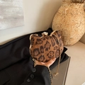 Mini cat-ear chain crossbody bag featuring brown leopard print velvet and jewel clasp - Brown