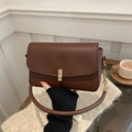 Chic dark brown faux leather underarm bag with gold buckle and chain handle - Brown