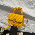 Yellow pleated PU handbag with V-shaped quilting and a heart-shaped metal buckle - Yellow