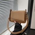 Borsa a tracolla retrò a pieghe marrone chiaro con texture a contrasto e tracolla sottile - Cachi