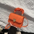 Bright orange crossbody small square bag with V-quilt pattern and heart buckle - Orange
