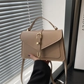 Minimalist beige crossbody bag for women with top handle and gold hardware detail - Khaki