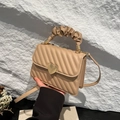 Quilted beige mini handbag with gold heart lock and stylish scrunchie handle - Khaki