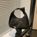 Black woven lattice hobo bag with unique knotted handle and zipper closure for daily commute - Black