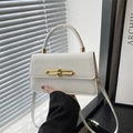 French style white leather handbag with gold chain lock and top handle for women - White