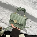 Pale green quilted crossbody bag with golden heart lock and ruched top handle - Bean Green
