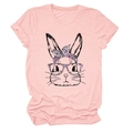 Detailed view of pink cotton T-shirt featuring a hand-drawn rabbit with leopard glasses - Pink