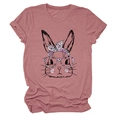 Close-up detail of cartoon rabbit print with pink leopard glasses on a pink t-shirt - Rose Gold