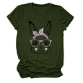 Detail of dark green t-shirt with pink leopard print rabbit graphic on cotton fabric - Army Green